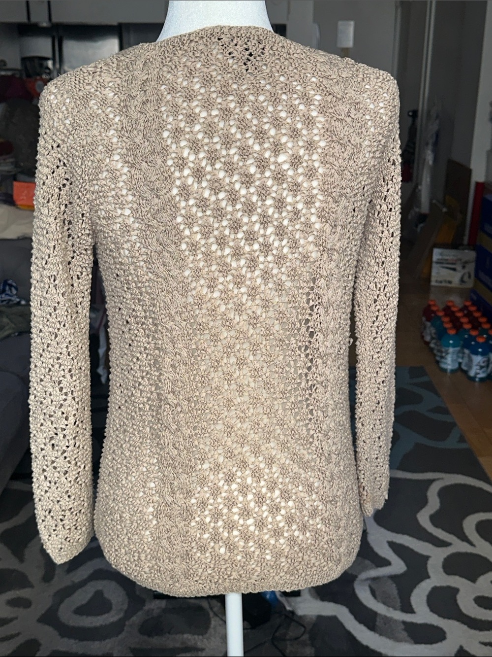 Emanuel Ungaro Liberté Crochet Knit Long Sleeve Top in Beige Size Small - Picture 2 of 5